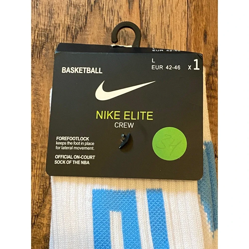 Nike Elite Basketball Crew Socks White Light Blue NBA Official SX7587-017 Large